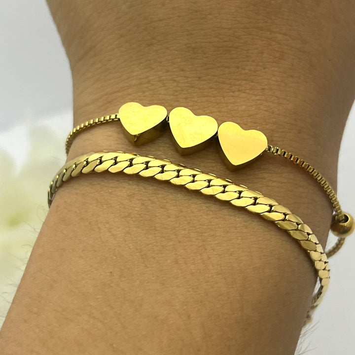 Pulsera Acero Trio de Corazones ❤️❤️❤️