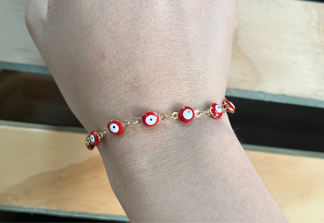 Pulsera Acero Ojo turco Rojo Dorado