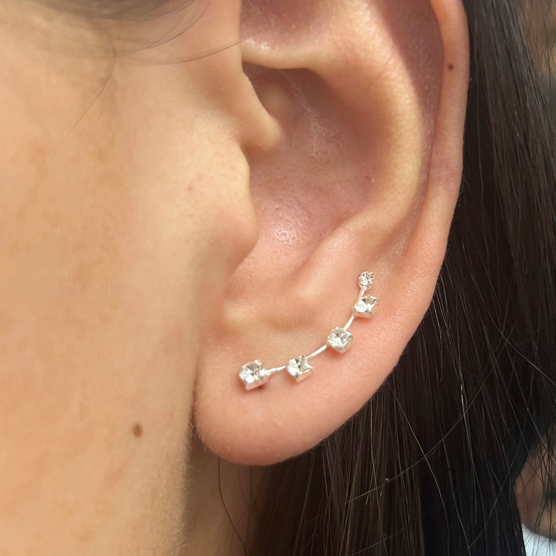 Compra online aretes trepadores 💯% PLATA 925 💎 con garantía de devolución en Costa Rica con 5 piedras blancas