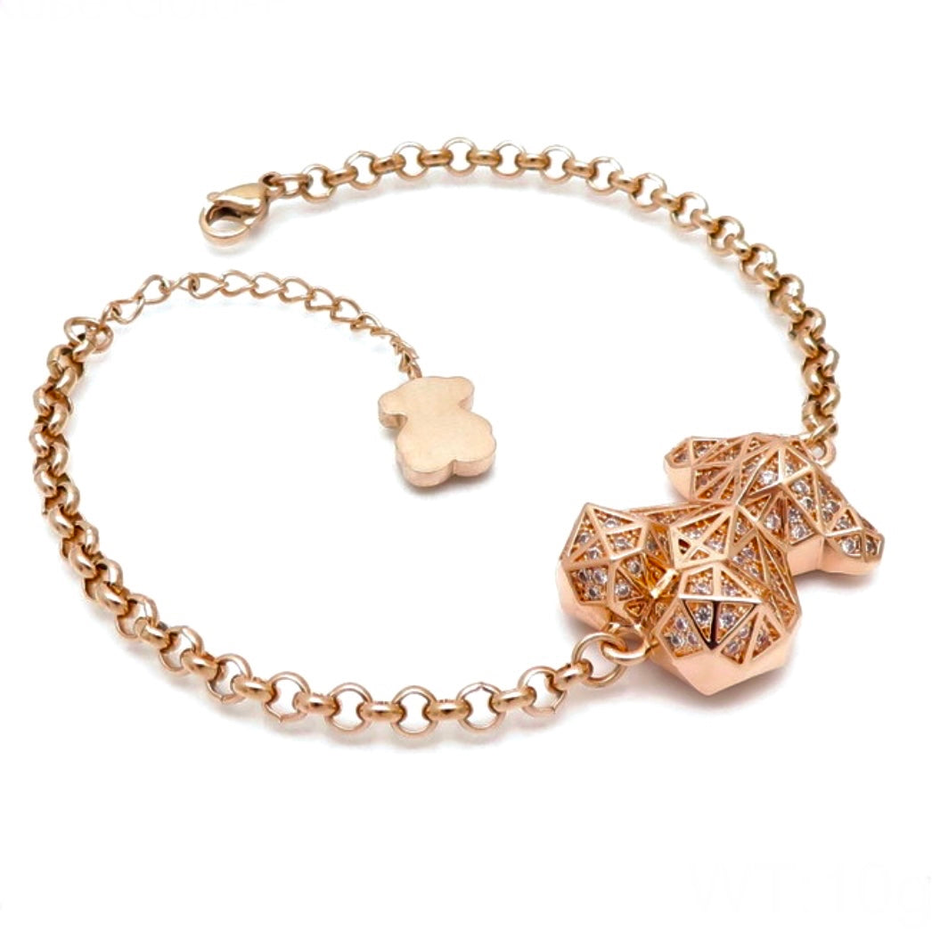 Pulsera Acero TOÜS Oro Rosa Brillantes 🐻 23cm