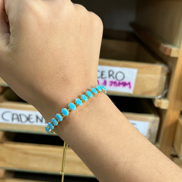 Pulsera Acero 🔵🟡Tennis Dorado