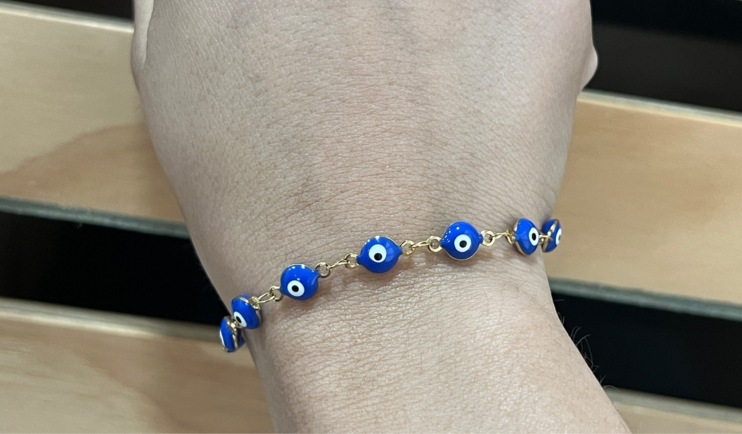 Pulsera Acero Ojo turco Azul Dorado