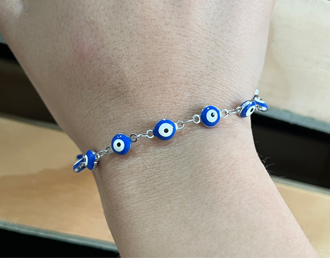 Pulsera Acero Ojo turco Azul Plateado