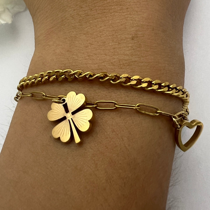 Pulsera Acero Trébol Corazón