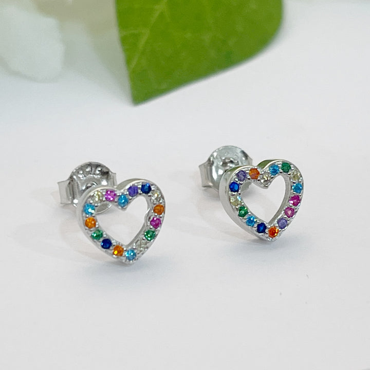 Aretes de Plata Corazón de Colores 7MM