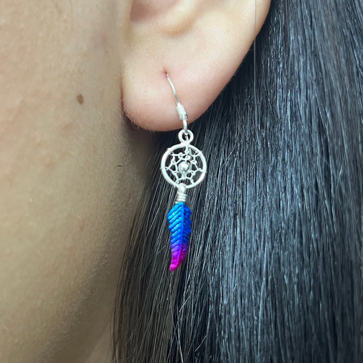 Aretes Peq. Atrapasueños Blanco Morado