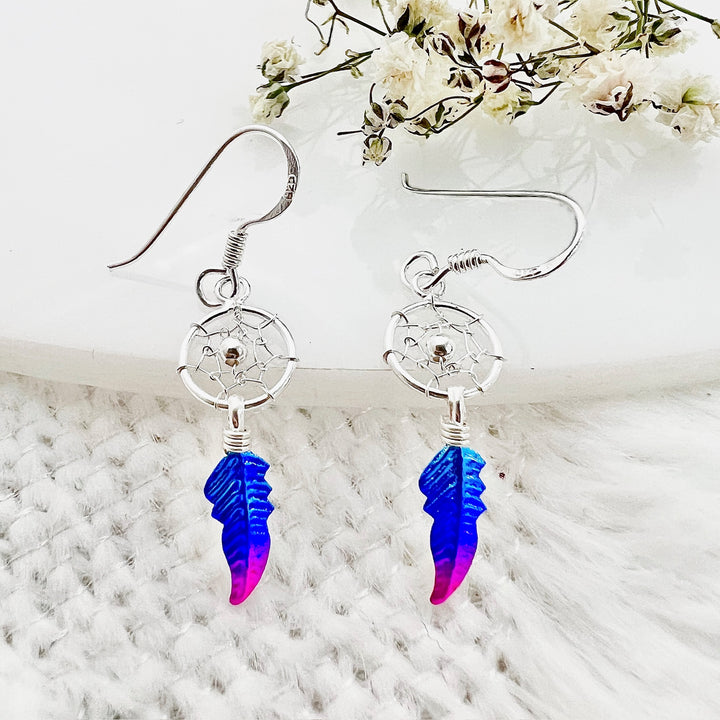 Aretes Peq. Atrapasueños Blanco Morado