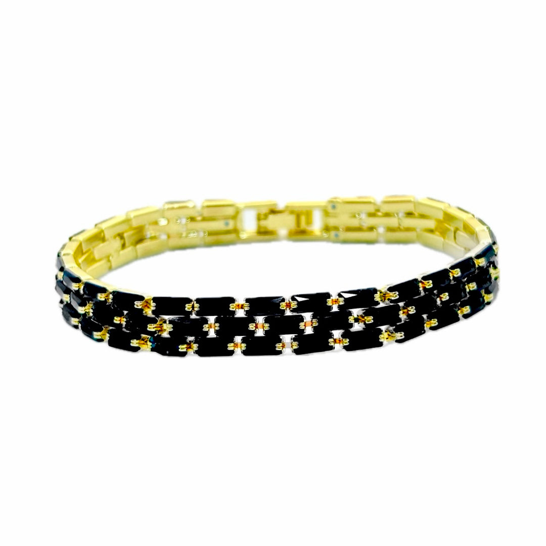 Pulsera Acero Rígidas Dorada Negra