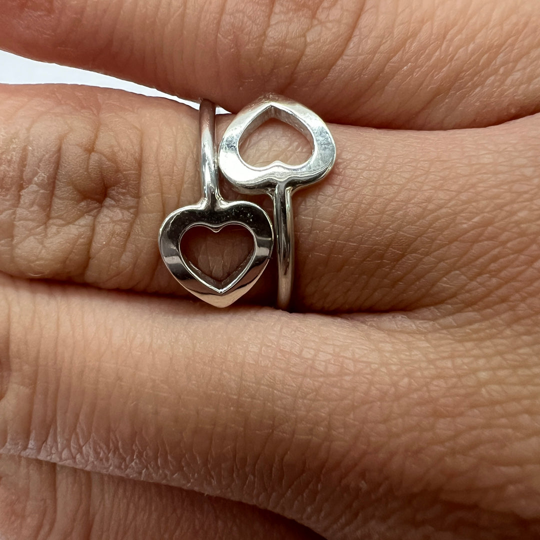 Anillo de Plata Dos Corazones Ajustables