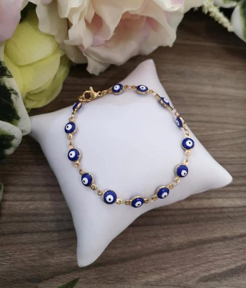 Pulsera Acero Ojo turco Azul Dorado