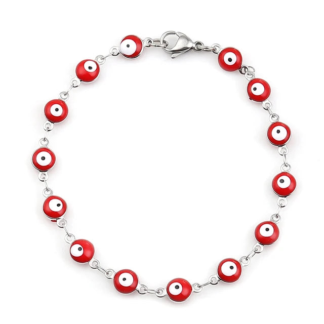 Pulsera Acero Ojo turco Rojo Plateado