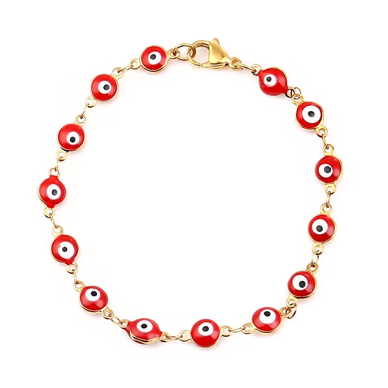 Pulsera Acero Ojo turco Rojo Dorado