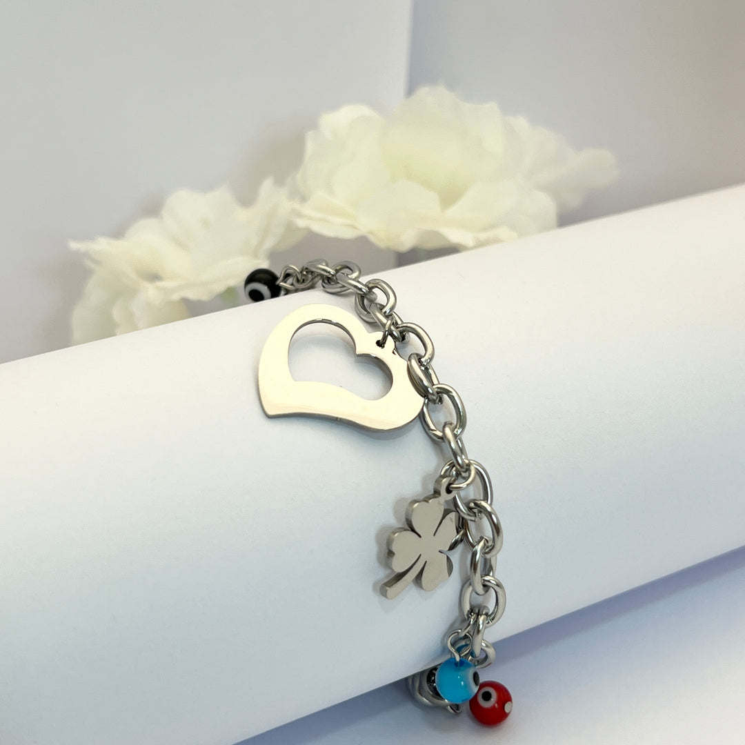 Pulsera Acero Corazón Trébol