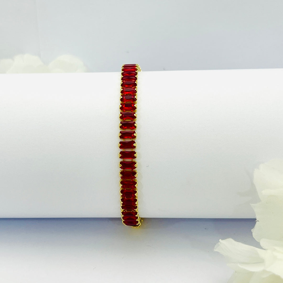 Pulsera Acero Baguettes Rojo