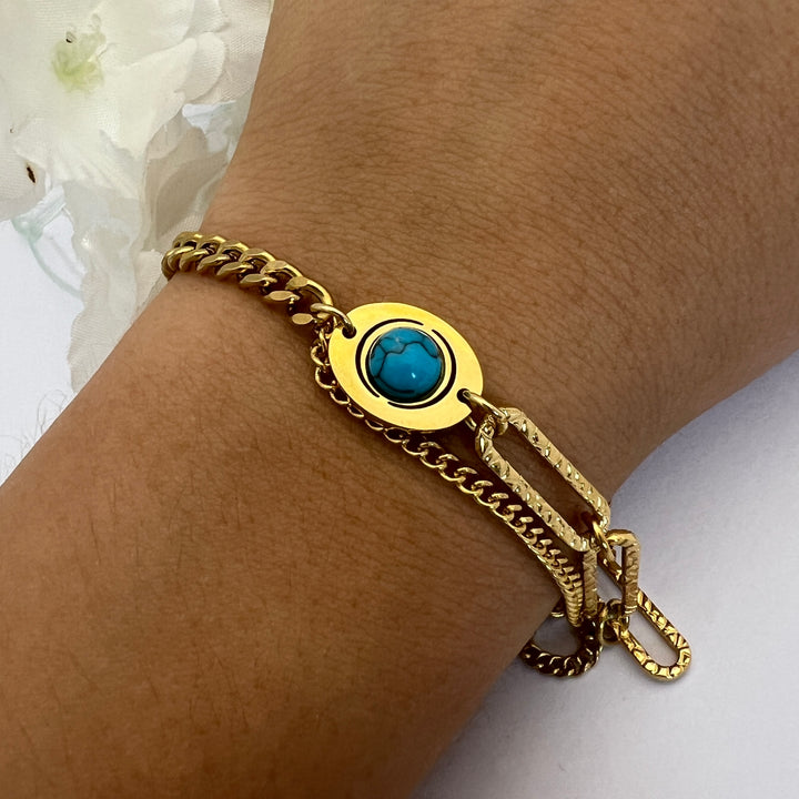 Pulsera Acero Trenza Turquesa