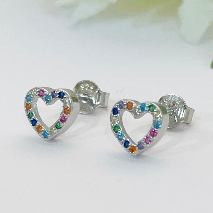 Aretes de Plata Corazón de Colores 7MM