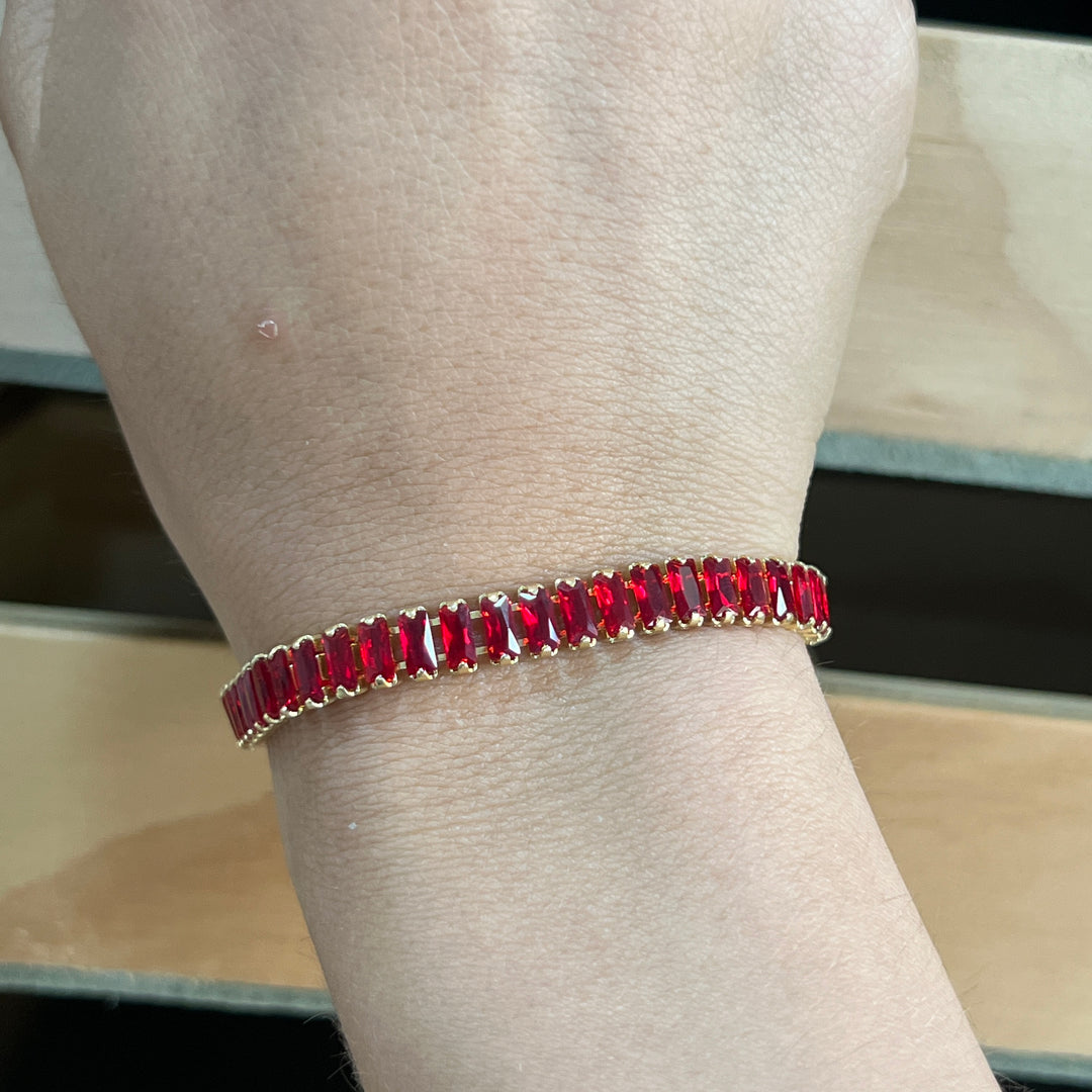 Pulsera Acero Baguettes Rojo