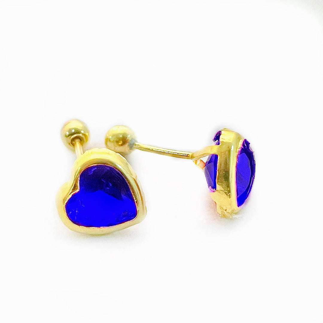 Aretes de Oro 10k Corazón Azul 5MM