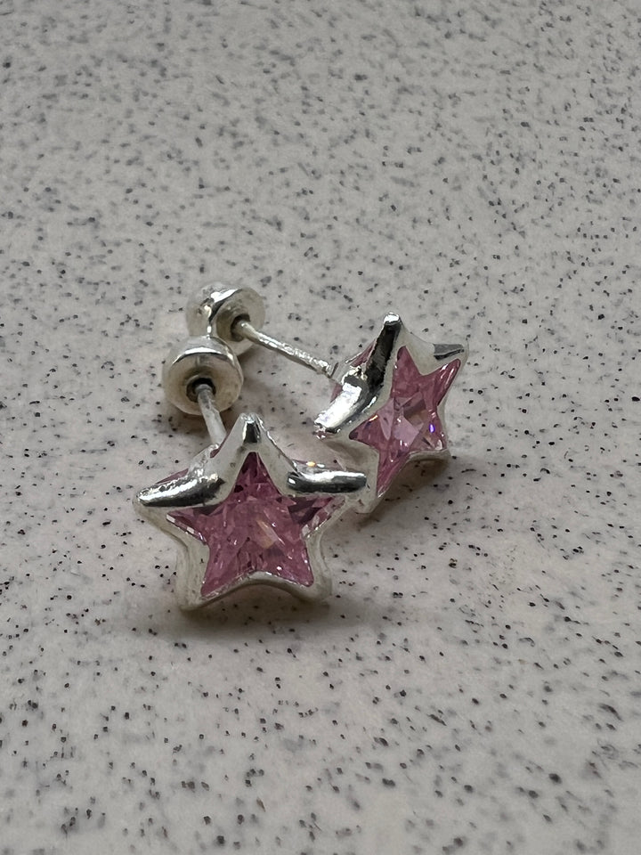 Aretes Estrella Bicel Rosado 6MM Plata