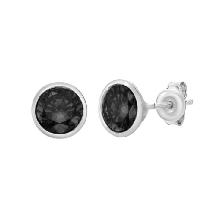 Aretes Redondo Negro Bicel 9MM Plata