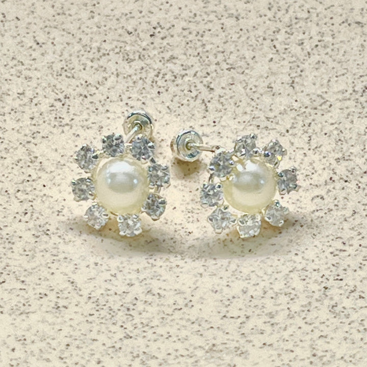 Aretes Roseta Perla 10MM Plata