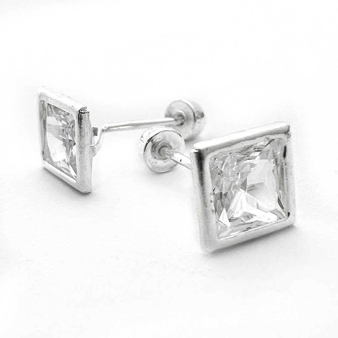 Aretes Cuadro Bicel 6MM Plata