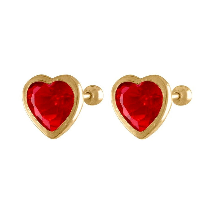 Aretes de Oro 10k Corazón Rojo 4MM