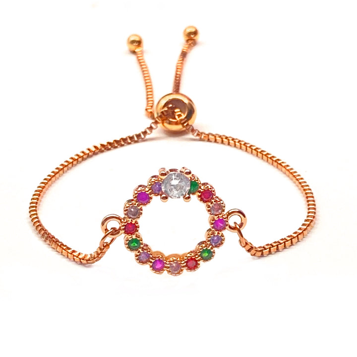 Pulsera Acero Círculo Multicolor Oro Rosa