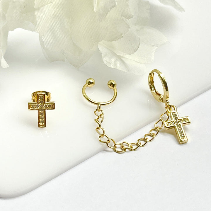 Aretes de Acero Cruz Cadena ✝️