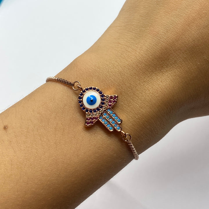 Pulsera Acero 🪬 Mano Oro Rosa