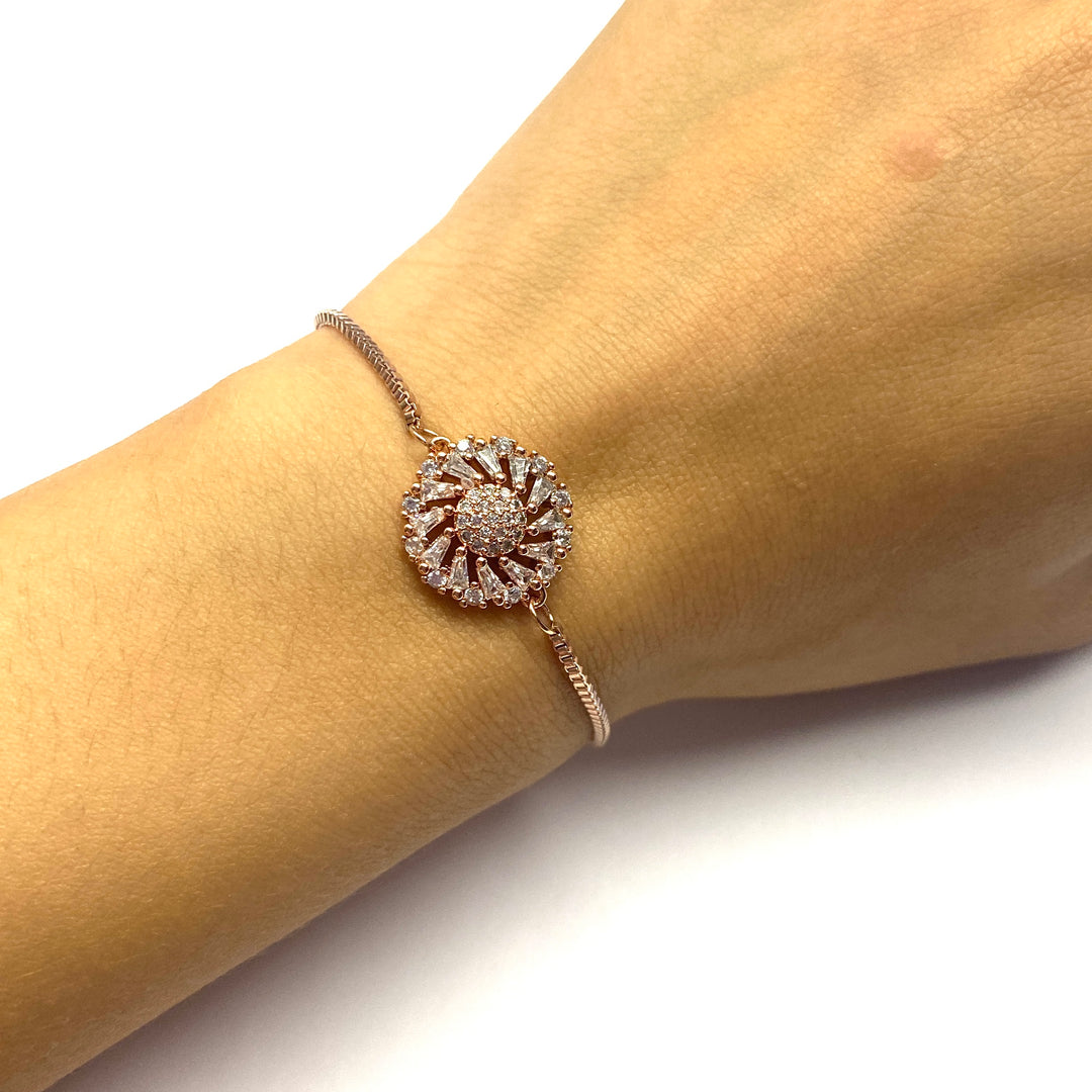 Pulsera Acero 🌼 Flor Oro Rosa