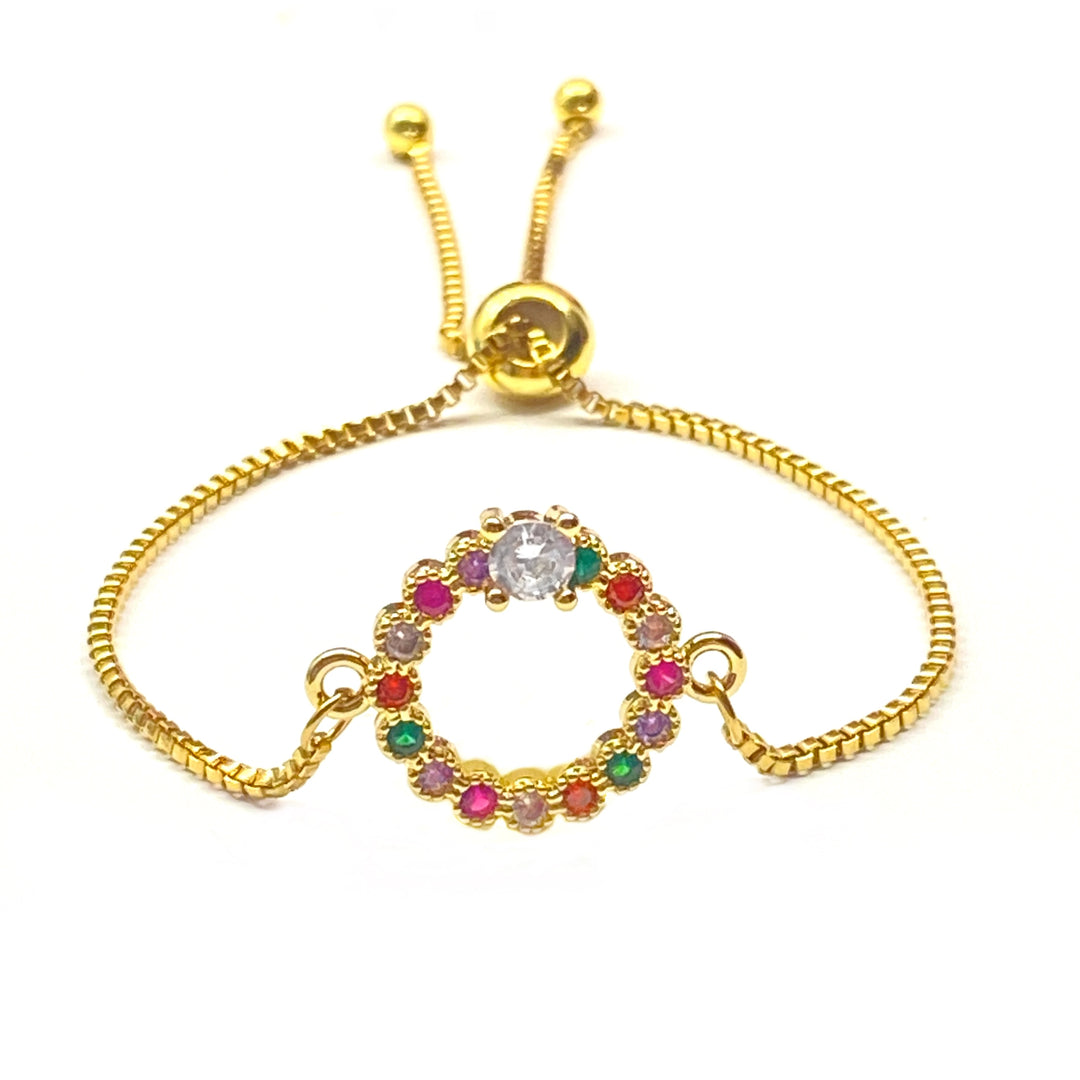 Pulsera Acero Círculo Multicolor Dorado