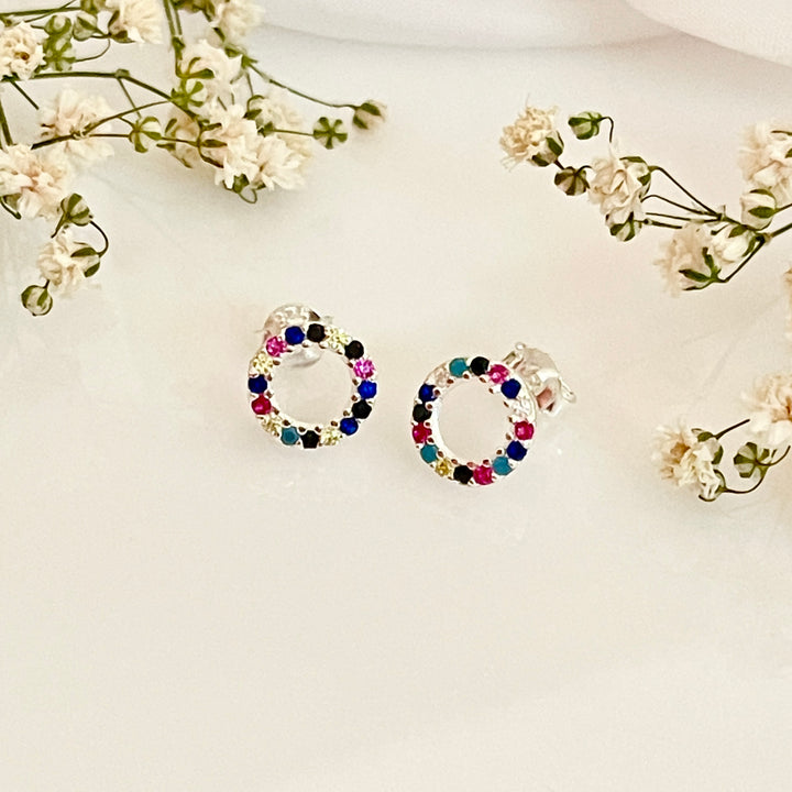 Aretes de Plata Circonita de Colores 8MM | Nicola Joyería