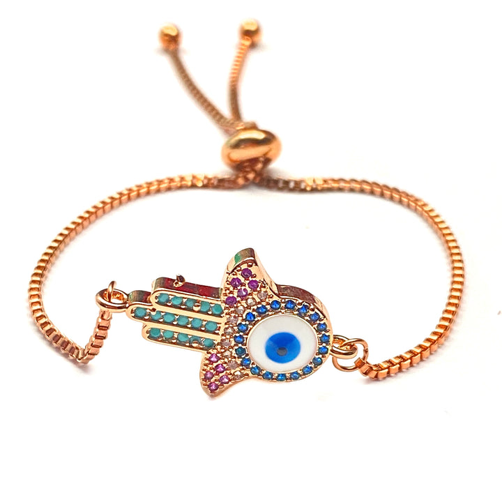 Pulsera Acero 🪬 Mano Oro Rosa