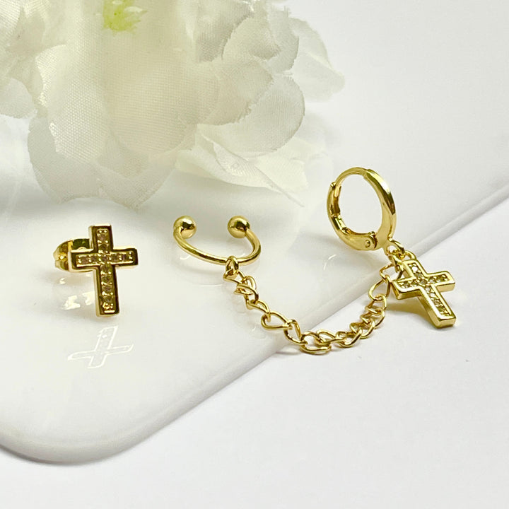 Aretes de Acero Cruz Cadena ✝️