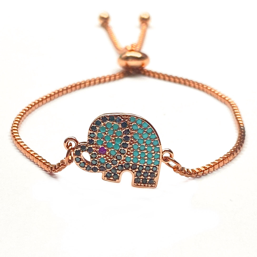 Pulsera Acero 🐘 Elefante Celeste Oro Rosa